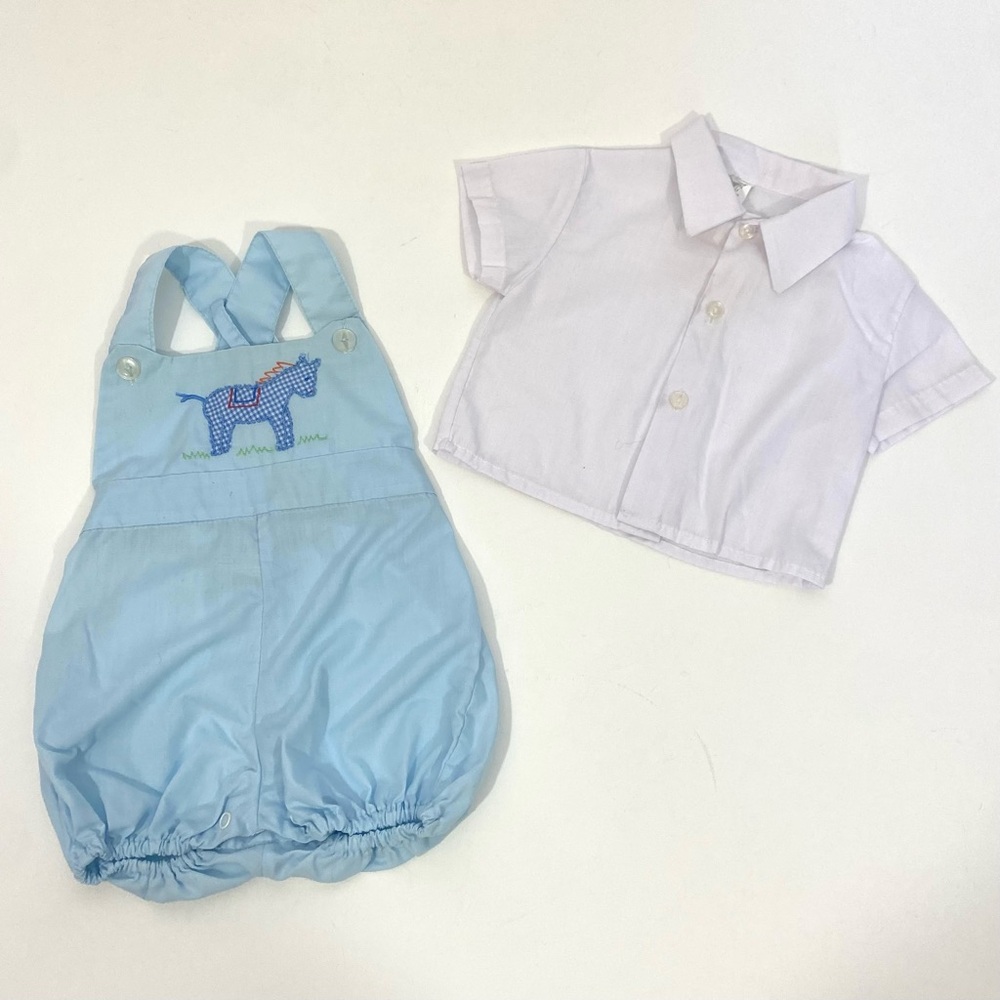 Vintage 80’s Baby Boy’s Romper Outfit  with Embroidered Horse 9 Months - Picture 2 of 7